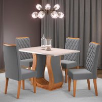 Mesa de Jantar 4 Lugares Los Angeles Mel/Blonde/Veludo Cinza - Pm