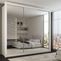 Guarda-Roupa Casal Luiza 3 Portas de Correr 4 Gavetas Espelhado Branco - Pm