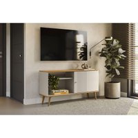Rack Bancada p/ TV até 50 Pol Rubi 1 Pta 1 Prat c/ Pés 120x64cm Nature/Off White - Linea Brasil