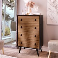 Cômoda Genialflex Amber 4 Gavetas Preto Brise Efeito Ripado