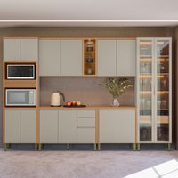 Cozinha Completa Allure 15 Portas 4 Gavetas 100% Mdf com Vidro Jequitibá/Gris - Linea Brasil