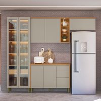 Cozinha Completa Allure 7 Portas 4 Gavetas 100% Mdf com Vidro Jequitibá/Gris - Linea Brasil