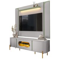 Painel Maresias E Rack Juquehy Tv 75 Pol 180 cm Off White Pistache BECHARA