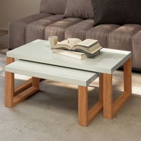 Mesa de Centro Industrial Kit 2 Peças 100% Mdf Off White/Freijó F40 - Pradel