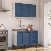 Armário de Cozinha Americana Modulada 120cm com Balcão para Pia Multimóveis CR20492 Branco/Azul