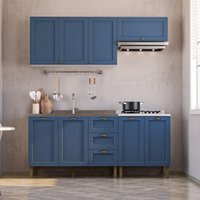 Armário Cozinha Americana Modulada Compacta 190cm com Balcão para Pia Multimóveis CR20494 Branco/Azul