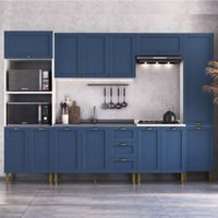 Armário Cozinha Americana Modulada Completa 305cm com Balcão Multimóveis CR20496 Branco/Azul