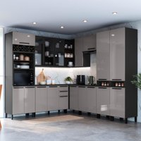 Cozinha Modulada Completa Fidelitá Mônaco 8 Peças 519cm 18 Portas 2 Gavetas Com Tampo Chumbo/Titânio