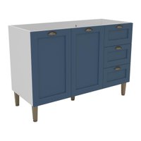 Balcão Cozinha Americana para Pia 120cm 2 Portas 3 Gavetas sem Tampo Multimóveis CR20486 Branco/Azul