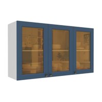 Armário de Cozinha Americana Aéreo 120cm 3 Portas com Vidros Multimóveis CR20488 Branco/Azul