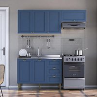 Armário de Cozinha Americana Modulada 190cm com Balcão para Pia Multimóveis CR20493 Branco/Azul