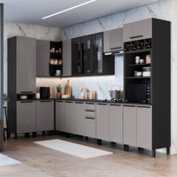 Cozinha Modulada Completa Fidelitá Mônaco 10 Peças 529cm 18 Portas 2 Gavetas Com Tampo Chumbo/Titânio