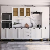 Armário Cozinha Americana Modulada Completa 305cm com Vidros Multimóveis CR20497 Branco