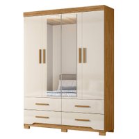 Guarda Roupa Casal 4P Espelho 157 cm Miami Freijo Off White Moval