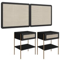 Cabeceira Casal e 2 Mesas Cabeceira Palinha 28977 Nero Dourado Artesano