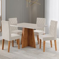 Mesa de Jantar 4 Lugares Antonella com Vidro Mel/Off White/Veludo Pastel - Viero Móveis