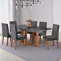 Mesa de Jantar 6 Lugares Afrodite com Vidro Mel/Grafite/Veludo Cinza - Viero Móveis