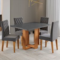 Mesa de Jantar 4 Lugares Afrodite Mel/Cinza/Veludo Cinza - Viero Móveis