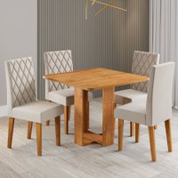 Mesa de Jantar 4 Lugares Magiore  Mel/Tampo Mel/Veludo Pastel - Viero Móveis