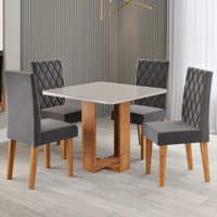 Mesa de Jantar 4 Lugares Magiore com Vidro Mel/Off White/Veludo Cinza - Viero Móveis