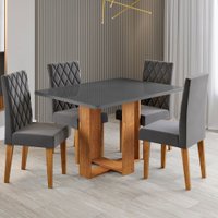 Mesa de Jantar 4 Lugares Afrodite com Vidro Mel/Grafite/Veludo Cinza - Viero Móveis