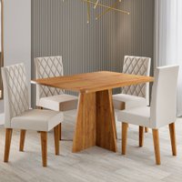 Mesa de Jantar 4 Lugares Antonella  Mel/Tampo Mel/Veludo Pastel - Viero Móveis