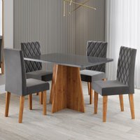 Mesa de Jantar 4 Lugares Antonella Mel/Cinza/Veludo Cinza - Viero Móveis