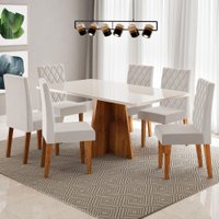 Mesa de Jantar 6 Lugares Antonella Mel/Blonde/Veludo Pastel - Viero Móveis