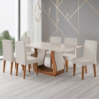 Mesa de Jantar 6 Lugares Amarena Mel/Blonde/Veludo Pastel - Viero Móveis