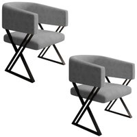 Kit 2 Poltronas Decorativas Mirela Pes Metal Linho Cinza VConcept