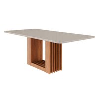 Mesa de Sala Jantar Ariela c/ Tampo Madeirado Vidro Reto 210x100cm Cinamomo/Off White - Cimol