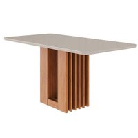 Mesa de Sala Jantar Ariela c/ Tampo Madeirado Vidro 160x80cm Cinamomo/Off White - Cimol