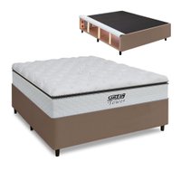 Cama Box Baú Queen Gazin Colchão com Molas Ensacadas 158x198x78cm Tower - Branco/ Bege