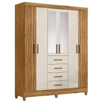 Guarda Roupa Casal Espelho 6P 165 cm Aruba Freijo Off White Friso Moval