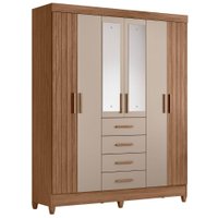 Guarda Roupa Casal Espelho 6P 165 cm Aruba Carvalho Fendi Friso Moval