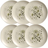 Kit 6 Pratos de Sobremesa Ammi Orgânico Cerâmica 19,5cm Floral Porto Brasil