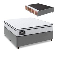 Cama Box Baú Lateral Queen Gazin Colchão com Molas Ensacadas 158x198x68cm Maximus - Branco / Cinza