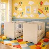 Kit Berço para Gêmeos 3 em 1 para Colchão 60x130cm Multimóveis MP4392 Branco