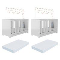 Kit Berço para Gêmeos 3 em 1 com Colchões Inclusos Multimóveis MP4393 Branco