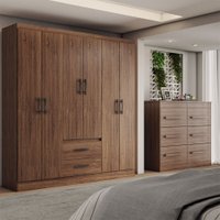 Guarda-Roupa Solteiro Europa 6 Portas 2 Gavetas e Cômoda 6 Gavetas Castanho - Panorama Móveis