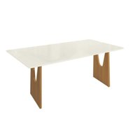 Mesa de Sala Jantar Mila Premium Madeira Maciça c/ Tampo Madeirado c/ Vidro 180x90cm Carvalho/Off White - Kappesberg