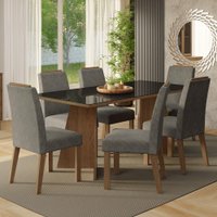 Conjunto Sala de Jantar Tampo de Vidro 6 Cadeiras Rustic/Preto/Silver Amalfi Madesa