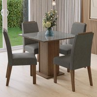 Conjunto Sala de Jantar Tampo de Vidro 4 Cadeiras Rustic/Cinza/Silver Sines Madesa