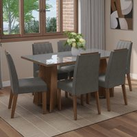 Conjunto Sala de Jantar Tampo de Vidro 6 Cadeiras Rustic/Cinza/Silver Sintra Madesa