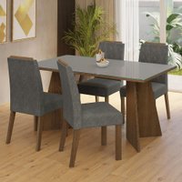 Conjunto Sala de Jantar Mesa Tampo de Vidro 4 Cadeiras Rustic/Cinza/Silver Porto Madesa