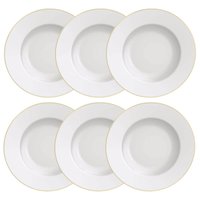 Jogo 6 Pratinhos de Sobremesa Prato Branco com Borda Dourada Porcelana 21cm Tramontina Elisa