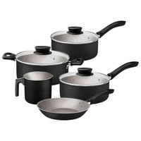 Jogo de Panelas Tramontina Preto 5 Peças Linz Aluminio Antiaderente Starflon Max Tampa de Vidro