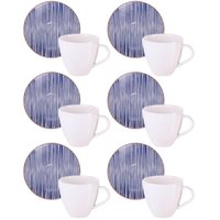 Kit 6 Xícaras com Pires de Expresso Tramontina Abstratta em Porcelana Decorada 95ml Cozinha Servir