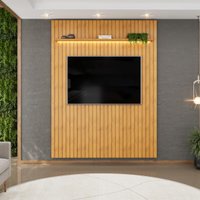 Painel  para TV até 65 Polegadas Ripado com LED DJ Móveis Trento 183 Cedro