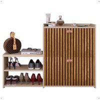 Sapateira Vertical Gavetas Basculantes Prateleira Porta Calçados Banquinho Hall Entrada Canto Quarto Retrô Fendi/Ripado